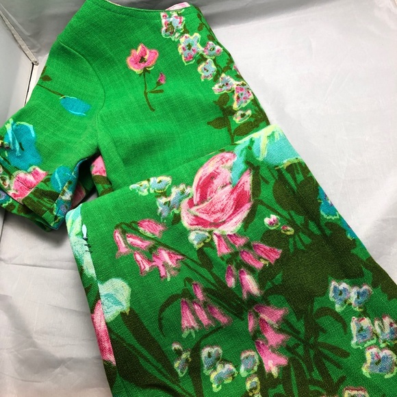 Vintage Green Floral Linen Sheath Dress S/M - Picture 7 of 8